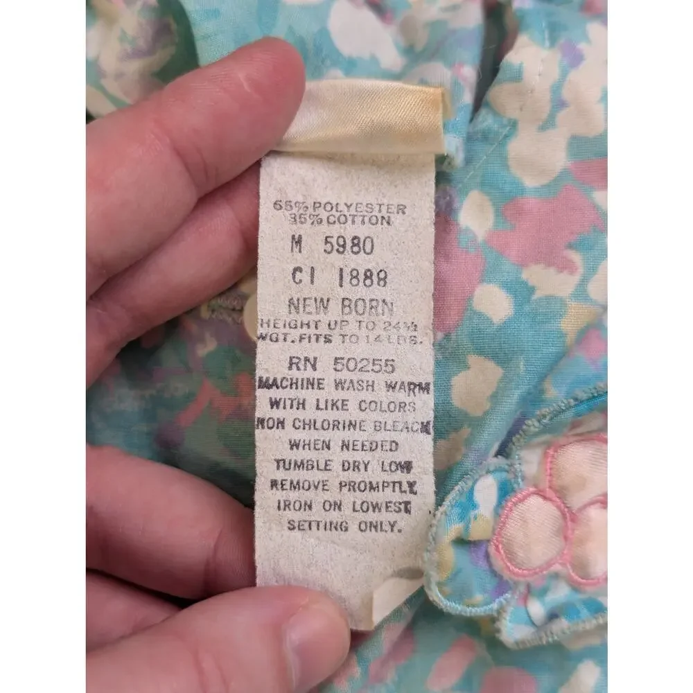Vtg Floral Baby Romper Newborn Short Sleeve Pink Blue Mayfair Artsy Girly Cute
